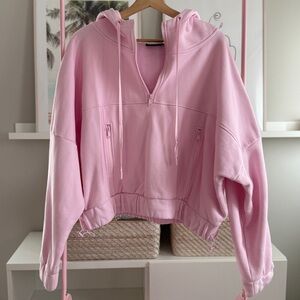 POFLEX Pink Half-Zip Cropped Hoodie | Size L